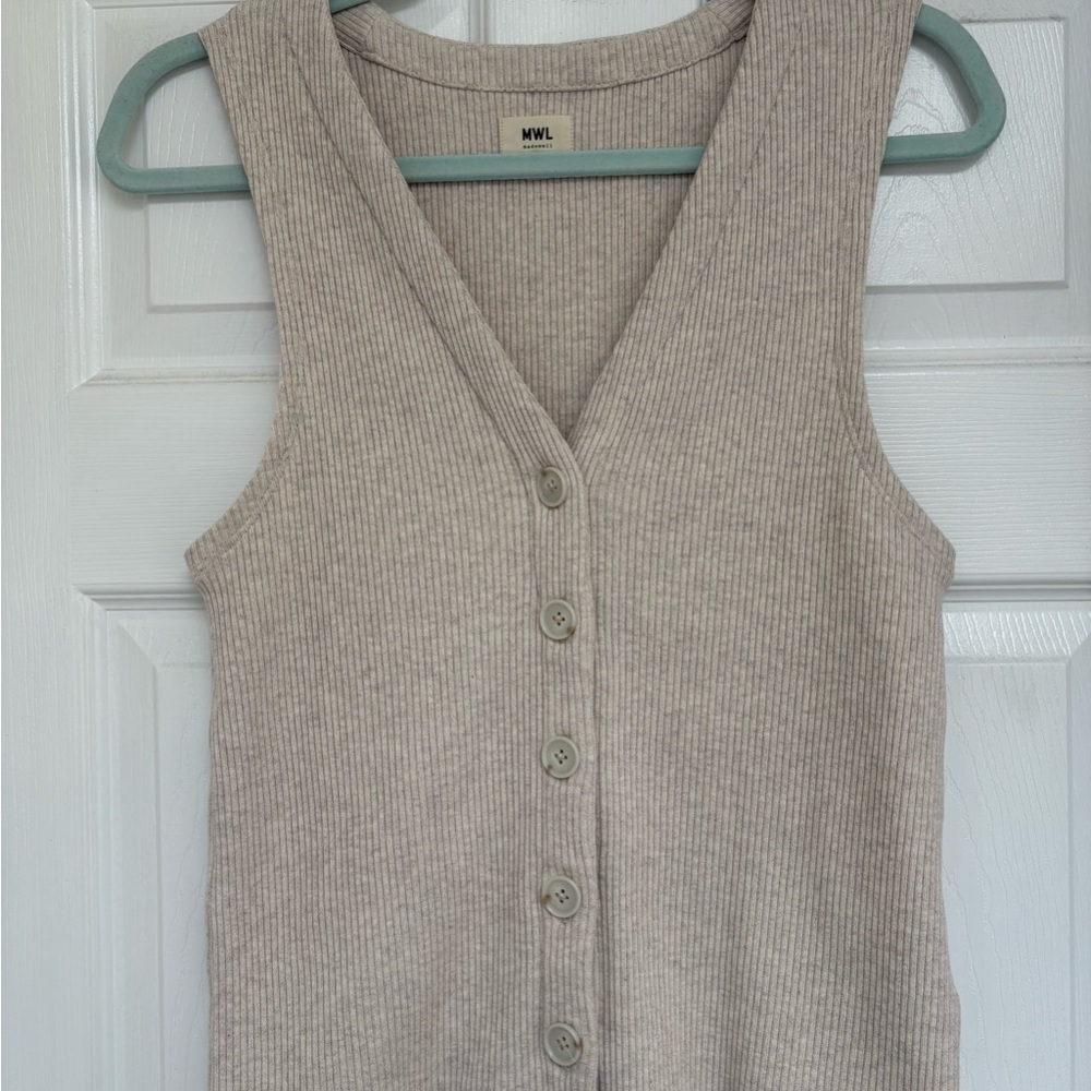 Madewell Ribbed Button-Down Tank Top in Beige